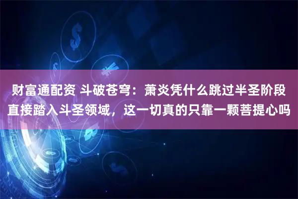 财富通配资 斗破苍穹：萧炎凭什么跳过半圣阶段直接踏入斗圣领域，这一切真的只靠一颗菩提心吗